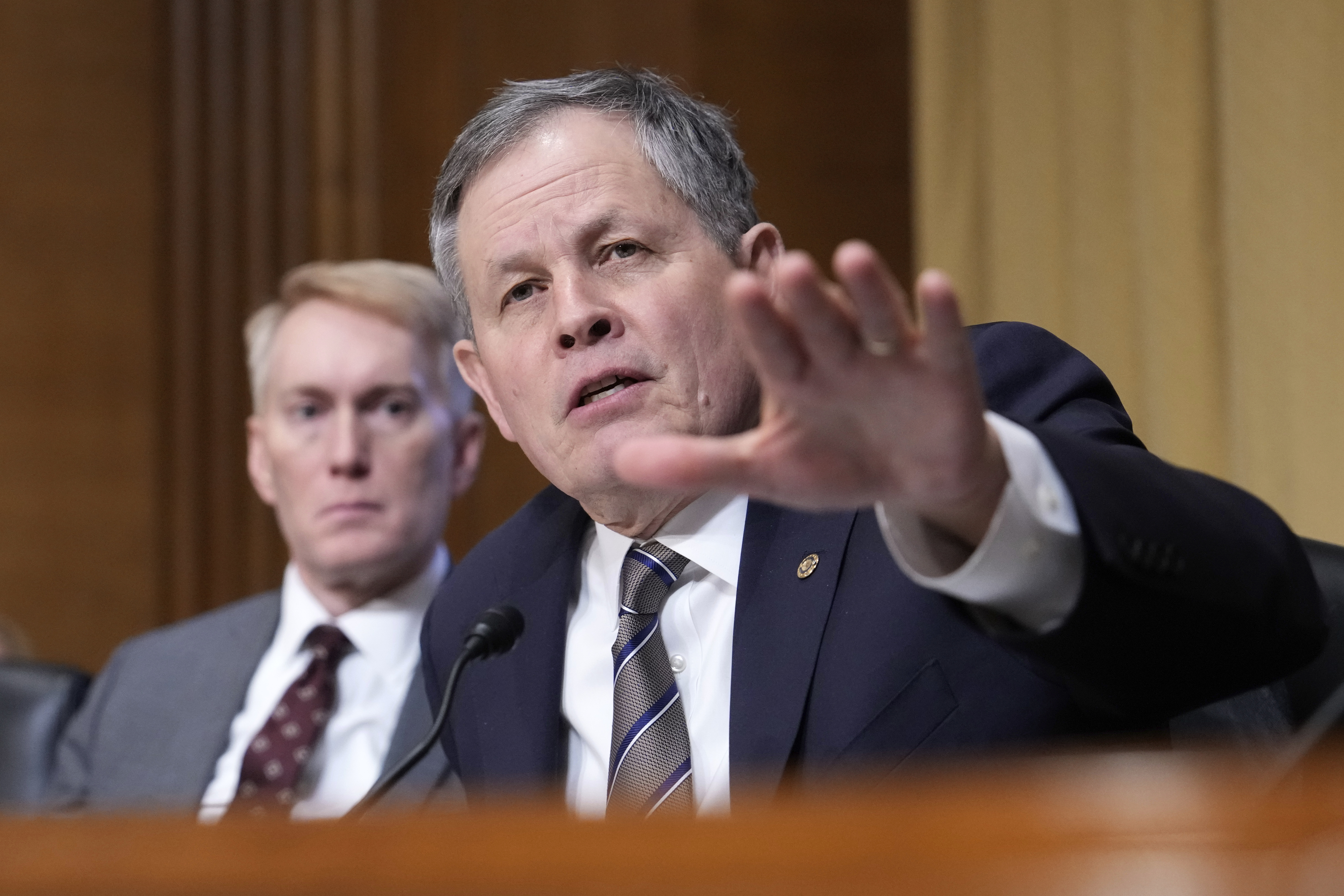 Sen. Steve Daines gesturing. Sen. Steve Daines gesturing.